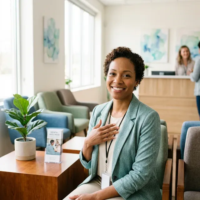 A friendly behavioral health care professional in a modern clinical setting