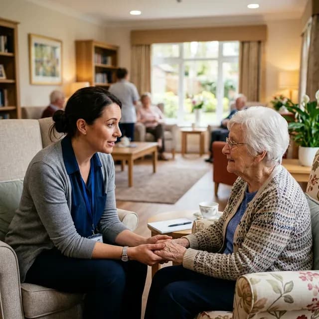 Older adult in care facility receiving mental health support