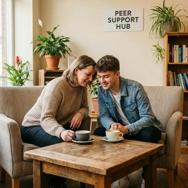 Peer specialist and client in discussion