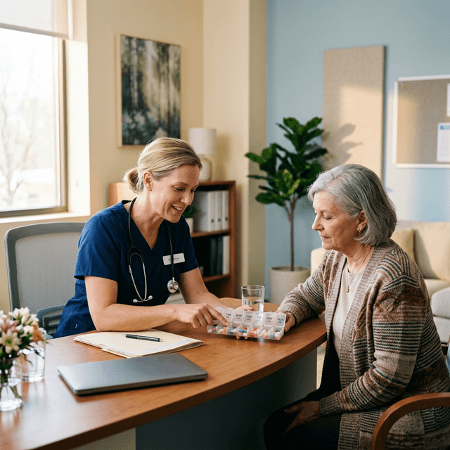 Nurse reviewing medications with patient