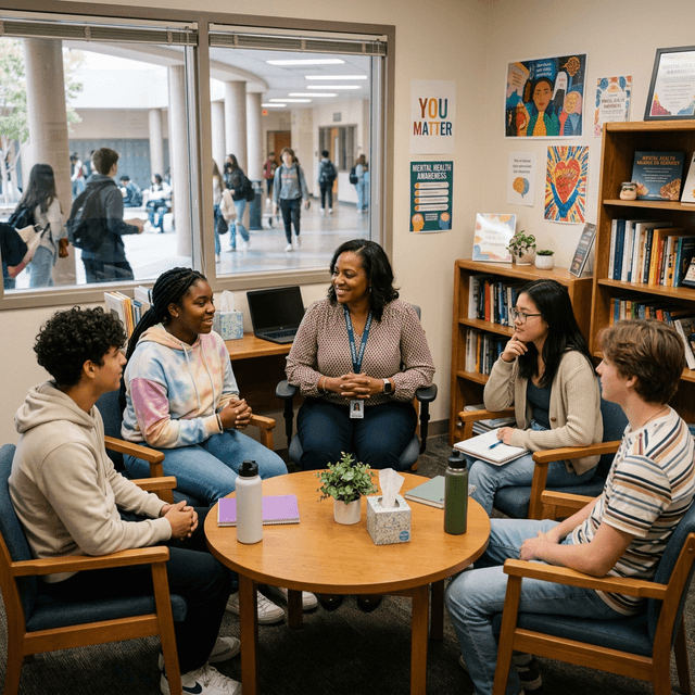 School counselor and students